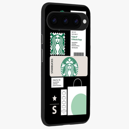 Starbucks Mocha Glass Case upright view showcasing trendy coffee inspired artwork with modern lifestyle theme.