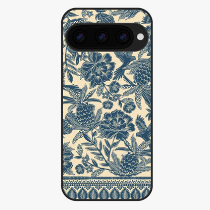 Heirloom Wild Bloom Glass Case showing flat back view with vintage inspired wild flower artwork and glossy glass finish.