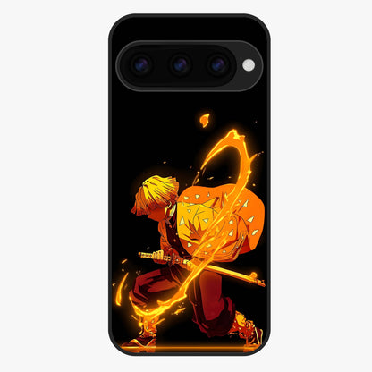 Thunder Flame Execution Glass Case showing flat back view with powerful flame and lightning artwork and glossy glass finish.