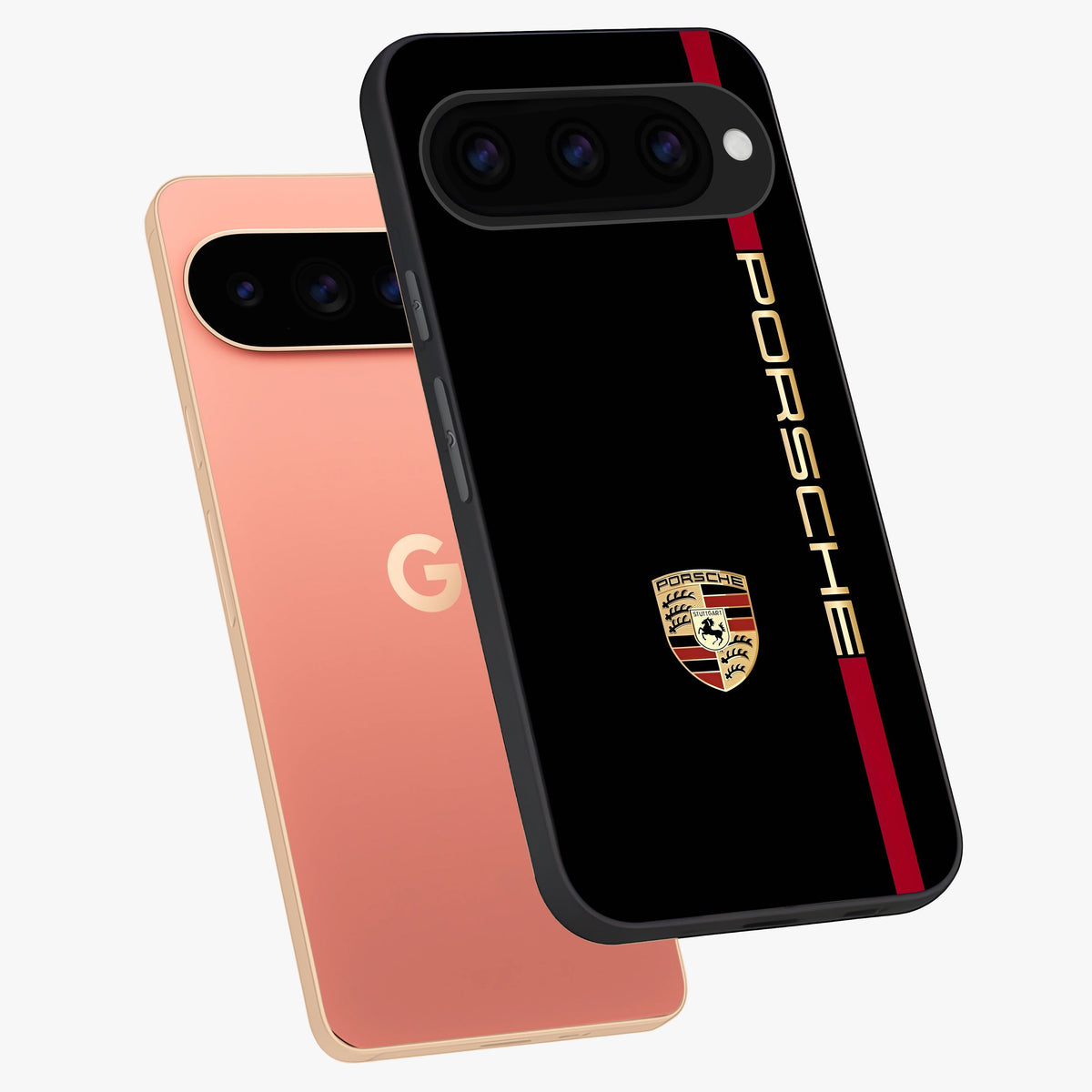 Black Minimal Porsche Glass Case displayed in angled mockup highlighting modern minimal car illustration and clean aesthetic design.