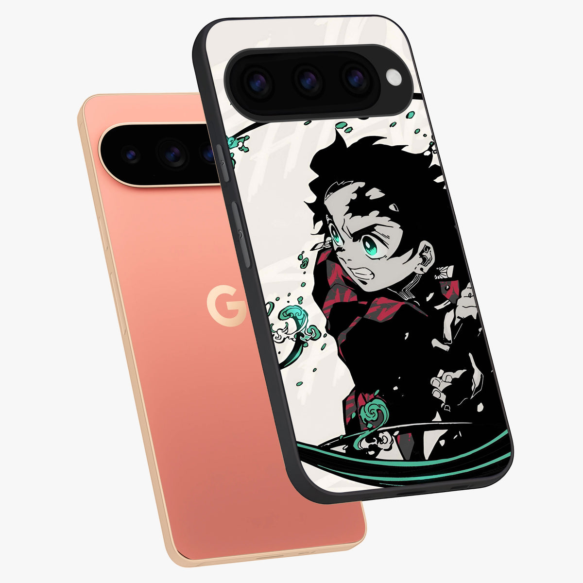 Demon Slayer Glass Case displayed in angled mockup highlighting dramatic anime character design with action aesthetic.