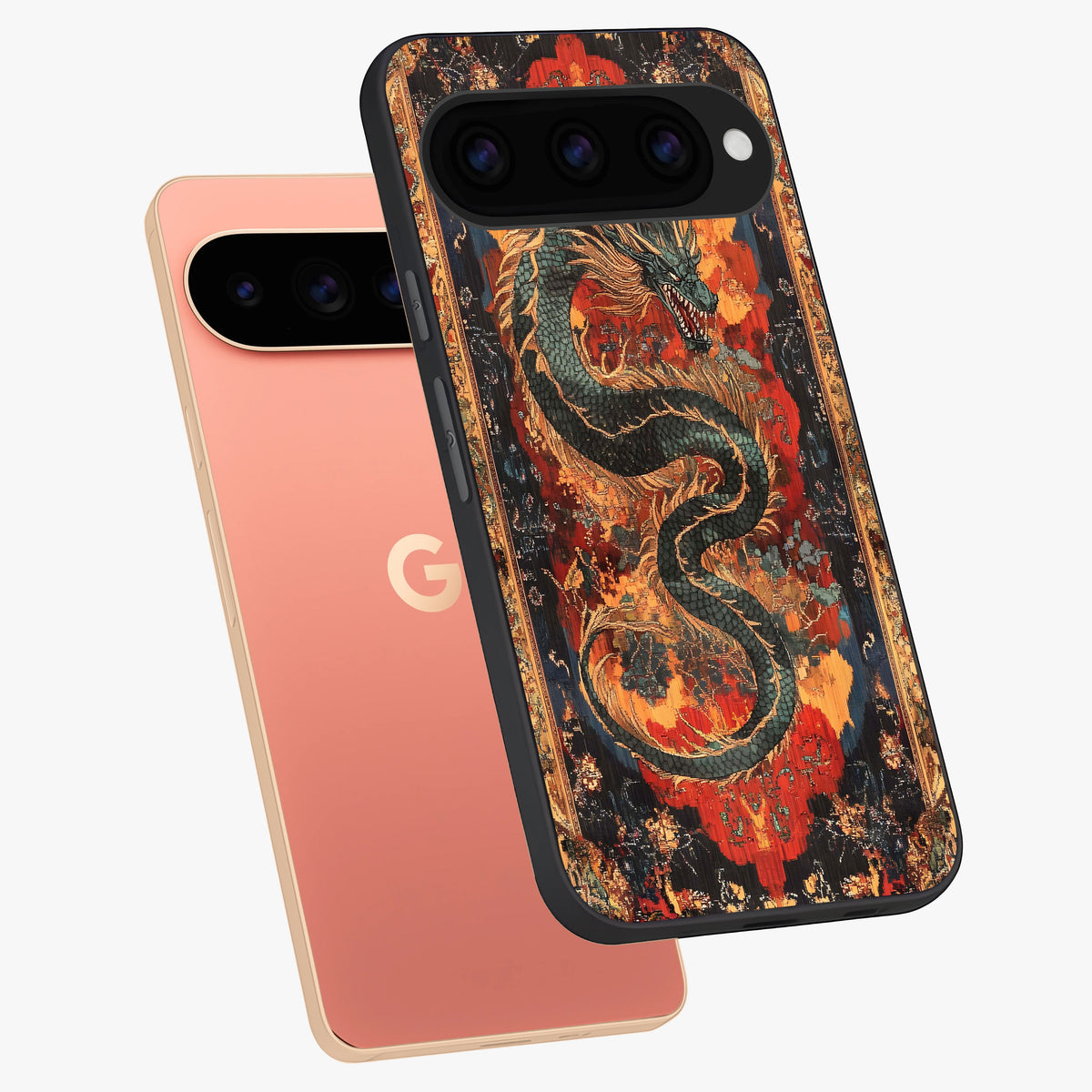 Inferno Dragon Soul Glass Case displayed in angled mockup highlighting powerful dragon illustration with inferno aesthetic.