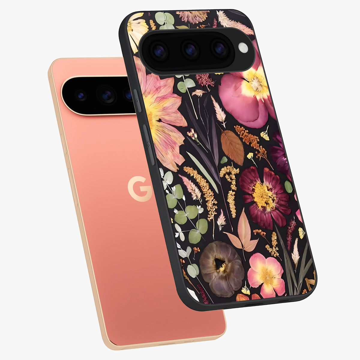 Petal Dream Tapestry Glass Case displayed in angled mockup highlighting decorative petal pattern with elegant botanical aesthetic.