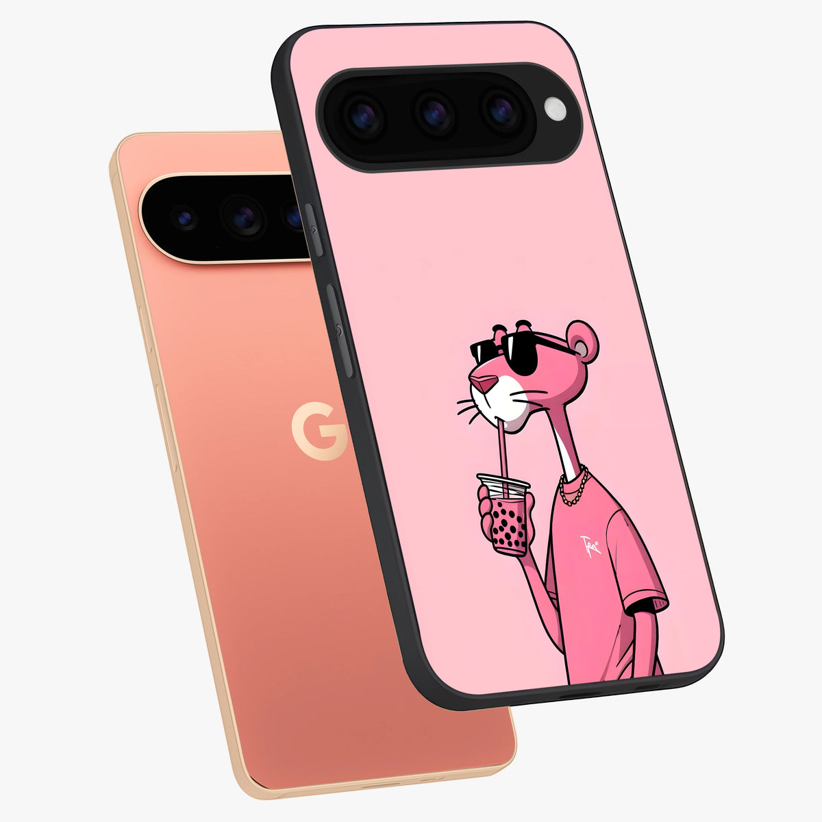 Pink Panther Glass Case displayed in angled mockup highlighting playful cartoon character design with vibrant pink aesthetic.