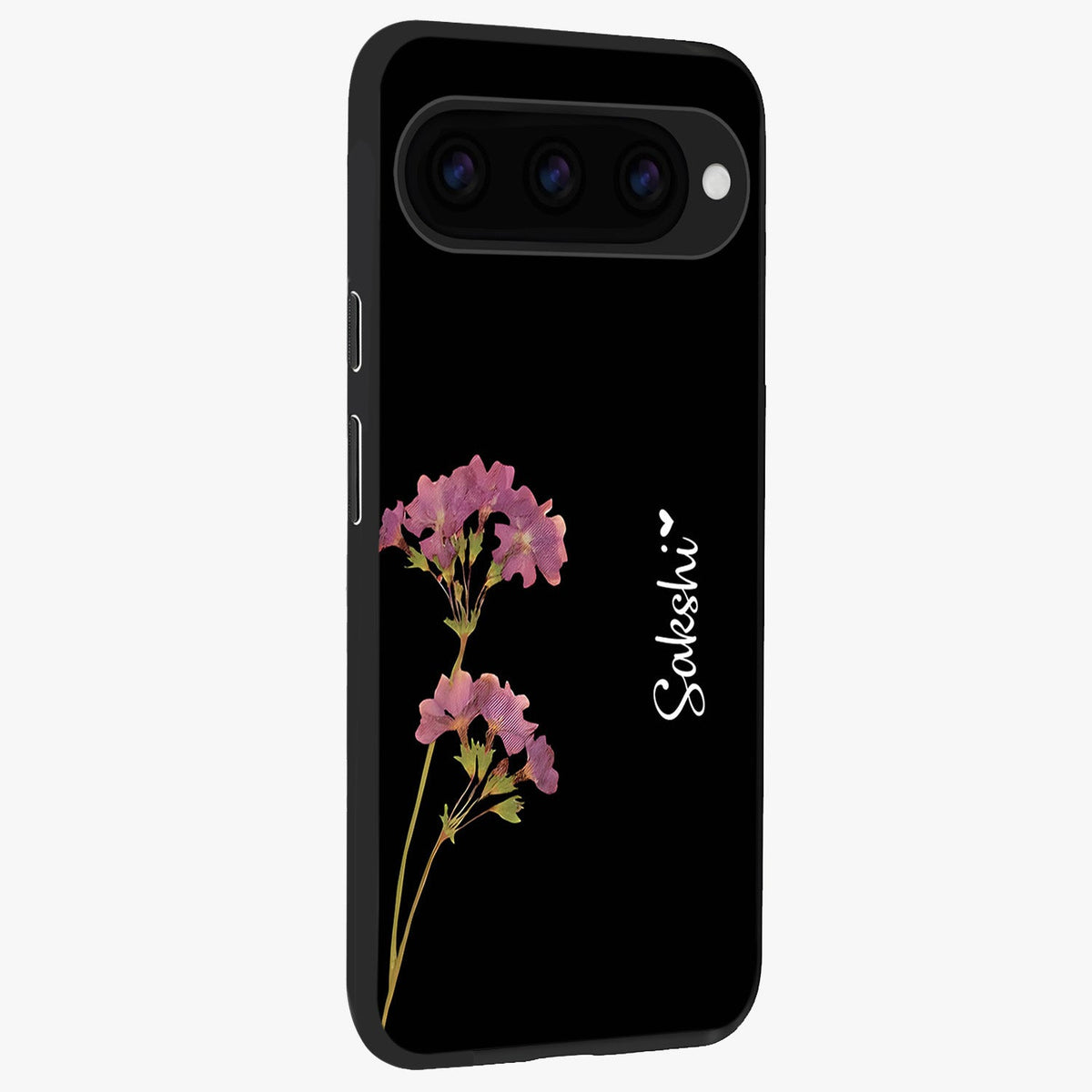 Riching Lavender Flower Custom Name Glass Case upright view showcasing elegant lavender floral artwork with personalized aesthetic.