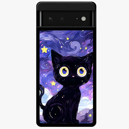 Abstract Cat Art Glass Case showing flat back view with artistic cat illustration and glossy glass finish.