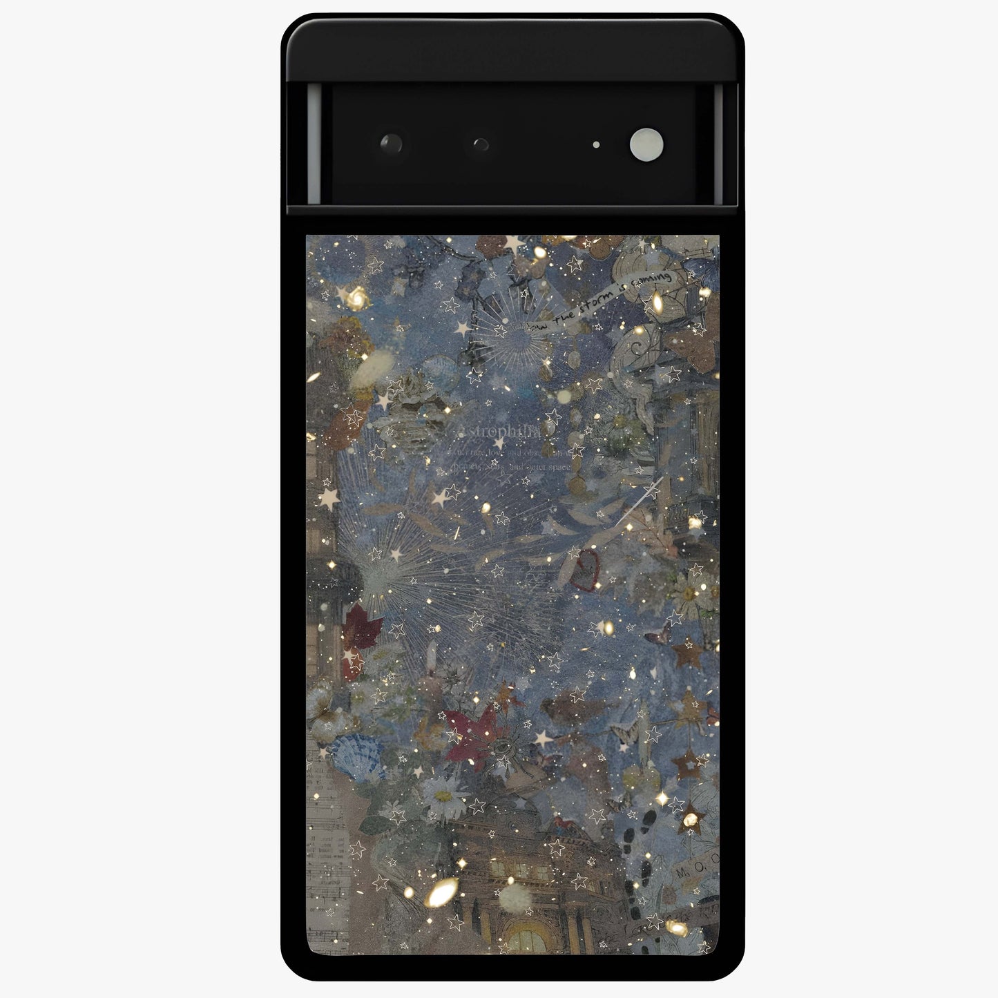 Aesthetic Astrolophia Glass Case showing flat back view with dreamy aesthetic design and glossy glass finish.