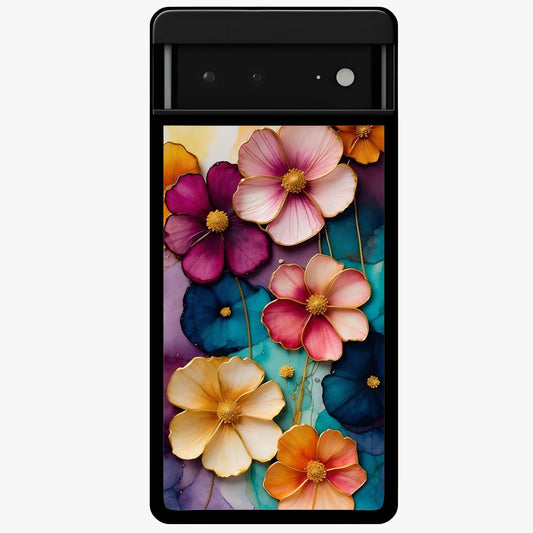 Artlyn Grace Flower Pattern Glass Case showing flat back view with elegant floral pattern artwork and glossy glass finish.