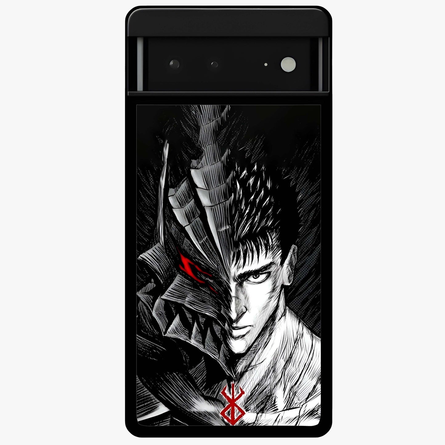 Berserker Blood Oath Glass Case showing flat back view with fierce warrior inspired artwork and glossy glass finish.