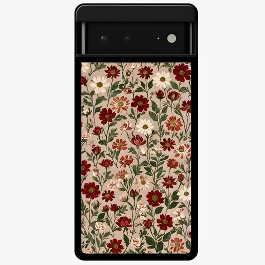 Biege Flower With Leaf Glass Case showing flat back view with soft beige floral artwork and glossy glass finish.
