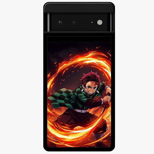 Blazing Sword Resolve Glass Case showing flat back view with fiery sword artwork and glossy glass finish.