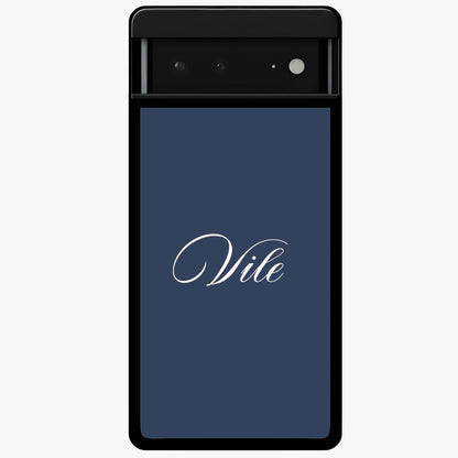 Blue Background Personalized Custom Name Glass Case showing flat back view with minimal blue background and custom name design.