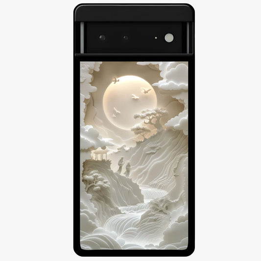 Celestial Origami Glass Case showing flat back view with artistic origami inspired celestial artwork and glossy glass finish.