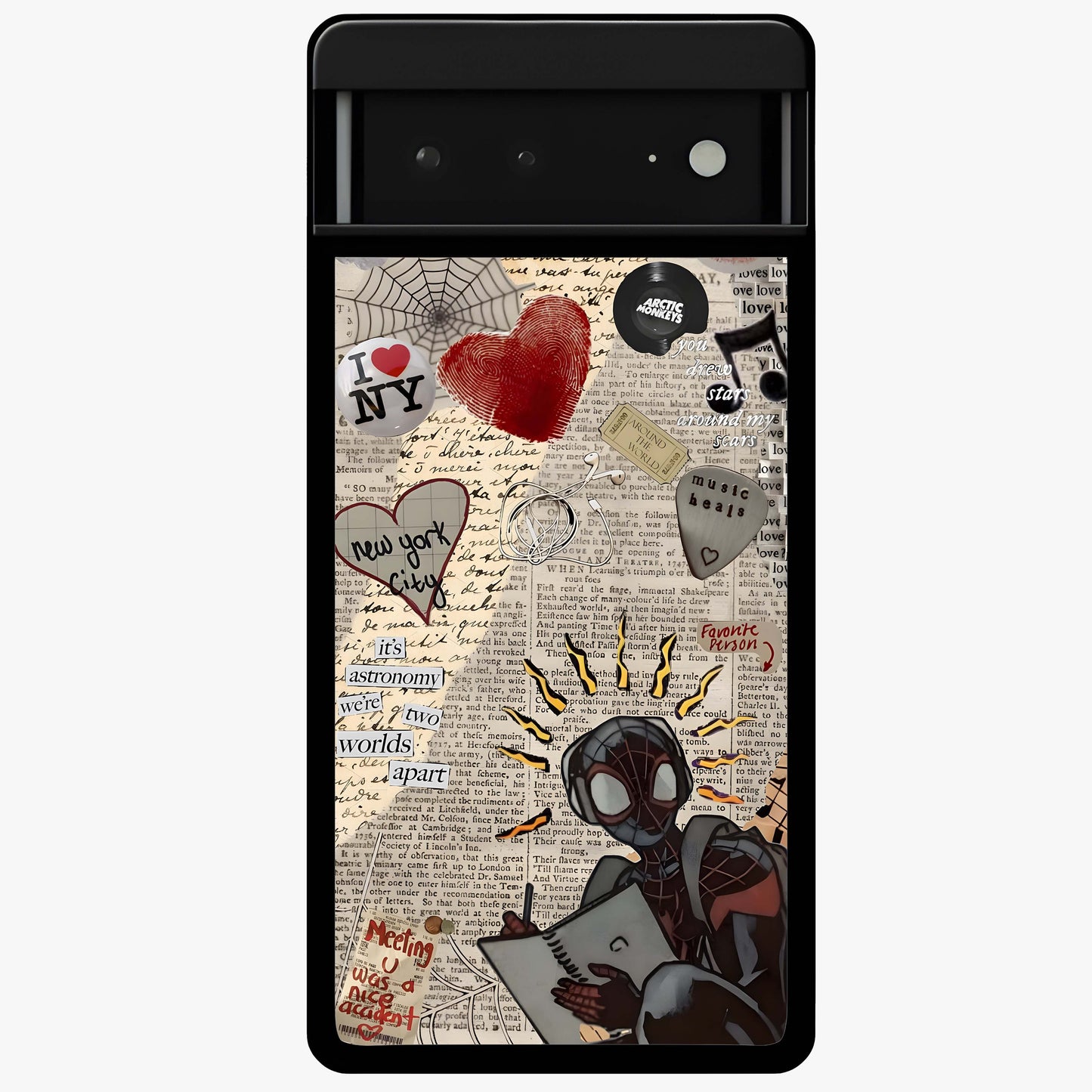 City Dream Sketch Glass Case showing flat back view with artistic city skyline sketch artwork and glossy glass finish.