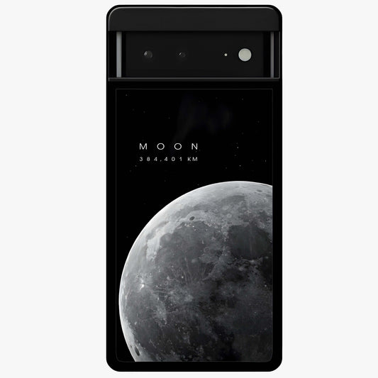 Cosmic Moon Glow Glass Case showing flat back view with glowing moon artwork and glossy glass finish.