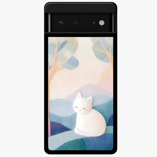 Cotton Dream Cat Glass Case showing flat back view with soft dreamy cat artwork and glossy glass finish.