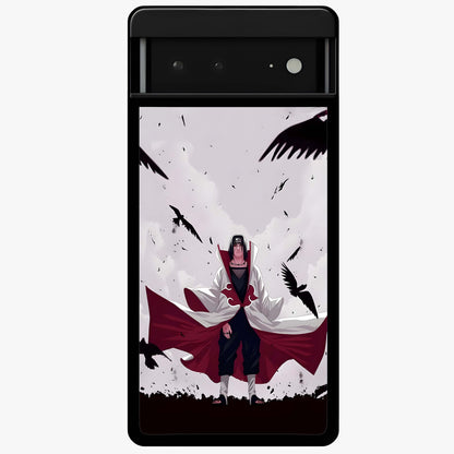 Crimson Crow Ascension Glass Case showing flat back view with mystical crow artwork and glossy glass finish.