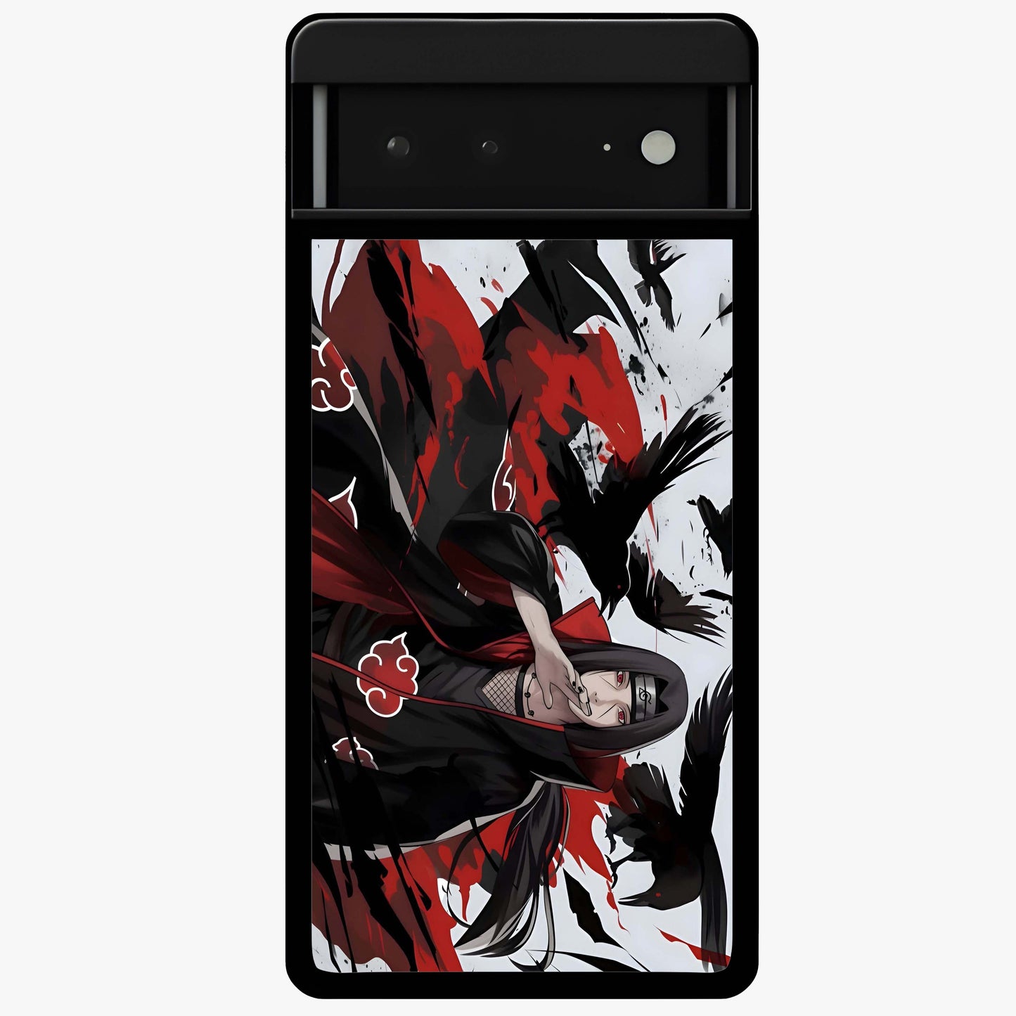 Crimson Crow Illusion Glass Case showing flat back view with artistic crow illusion artwork and glossy glass finish.