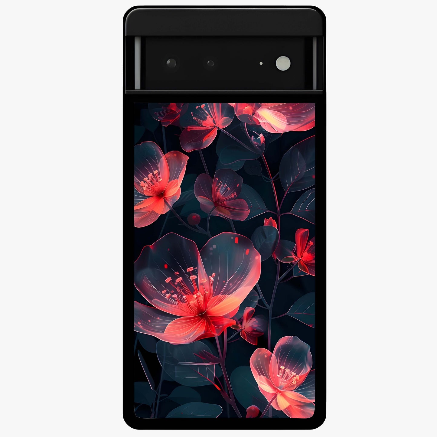 Dark Shade of Flower Glass Case showing flat back view with elegant dark floral artwork and glossy glass finish.