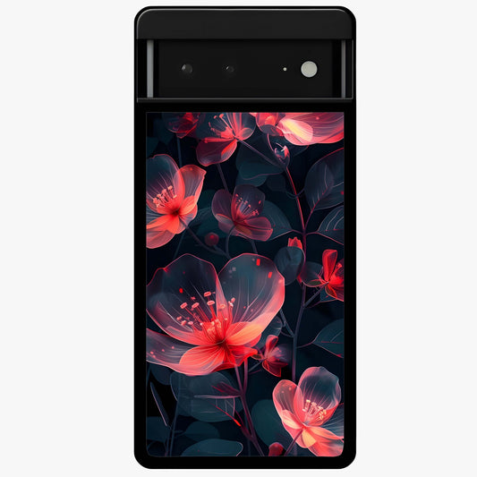 Dark Shade of Flower Glass Case showing flat back view with elegant dark floral artwork and glossy glass finish.