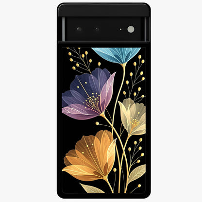Delicate Multicolor Flowers Glass Case showing flat back view with vibrant floral artwork and glossy glass finish.