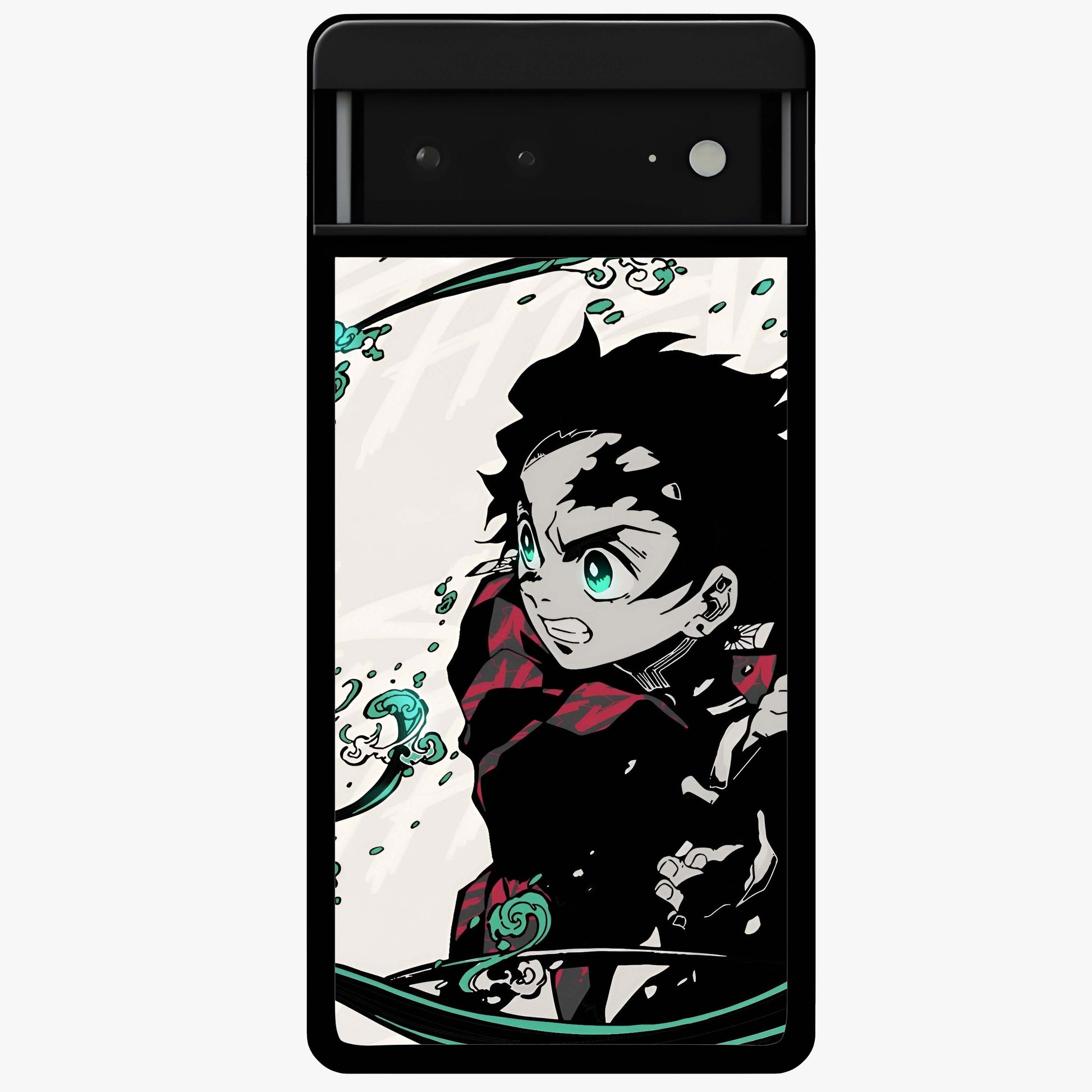 Demon Slayer Glass Case showing flat back view with bold anime inspired artwork and glossy glass finish.
