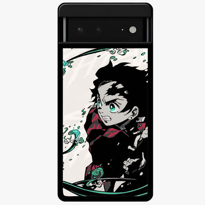 Demon Slayer Glass Case showing flat back view with bold anime inspired artwork and glossy glass finish.