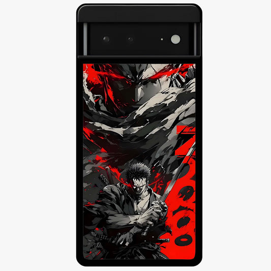 Demon Sword Resolve Glass Case showing flat back view with fierce sword warrior artwork and glossy glass finish.