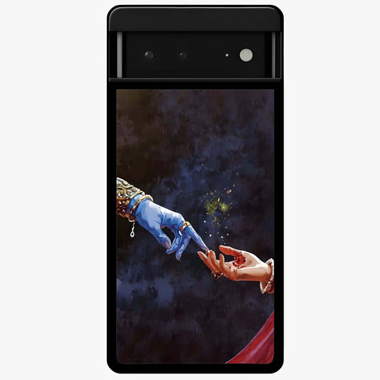Divine Touch Eternal Glass Case showing flat back view with spiritual themed artwork and glossy glass finish.