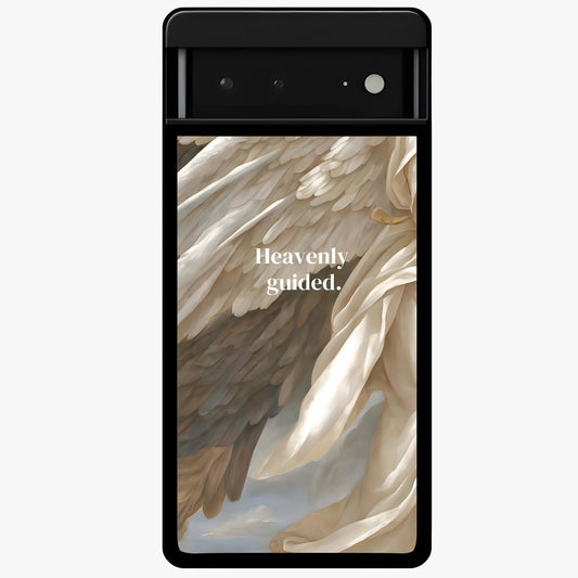 Divine Winged Grace Glass Case showing flat back view with elegant wing inspired artwork and glossy glass finish.