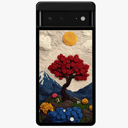 Eternal Nature Tapestry Glass Case showing flat back view with intricate nature tapestry artwork and glossy glass finish.