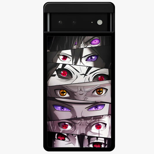 Eyes of Destiny Glass Case showing flat back view with striking eye themed artwork and glossy glass finish.