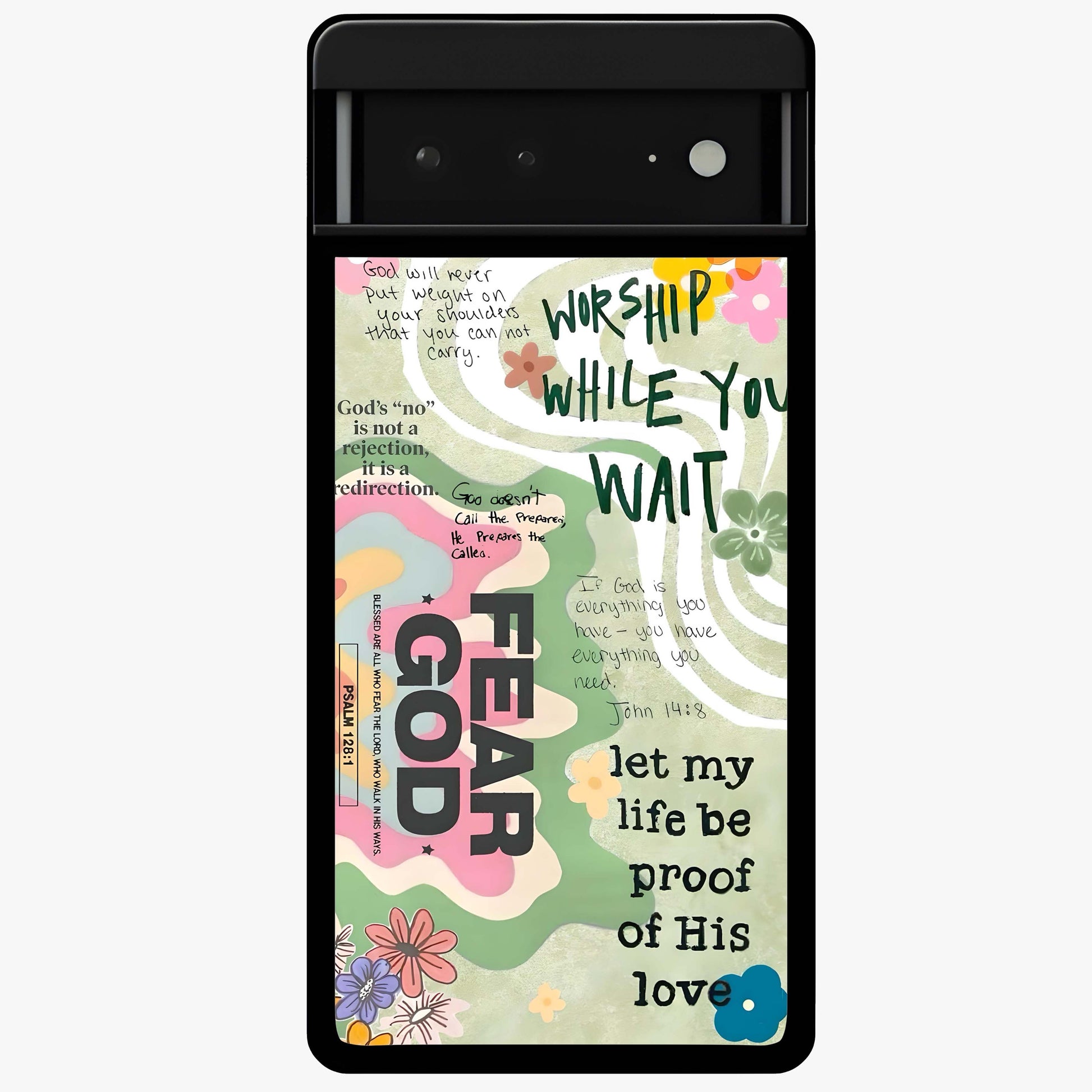 Faith Over Fear Glass Case showing flat back view with motivational typography artwork and glossy glass finish.