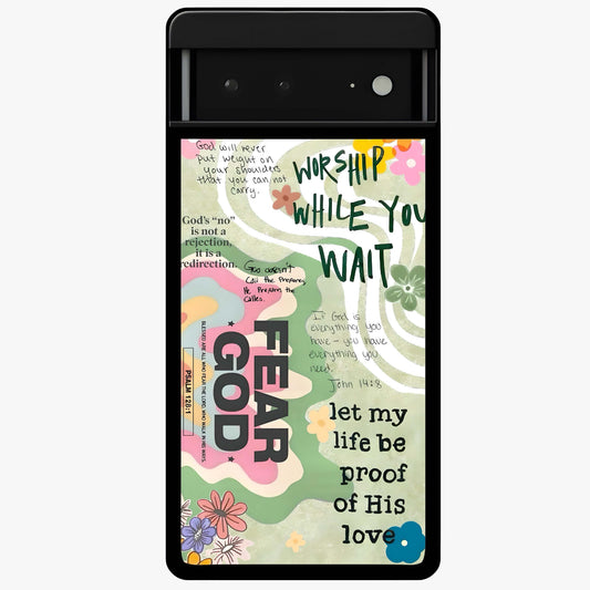 Faith Over Fear Glass Case showing flat back view with motivational typography artwork and glossy glass finish.