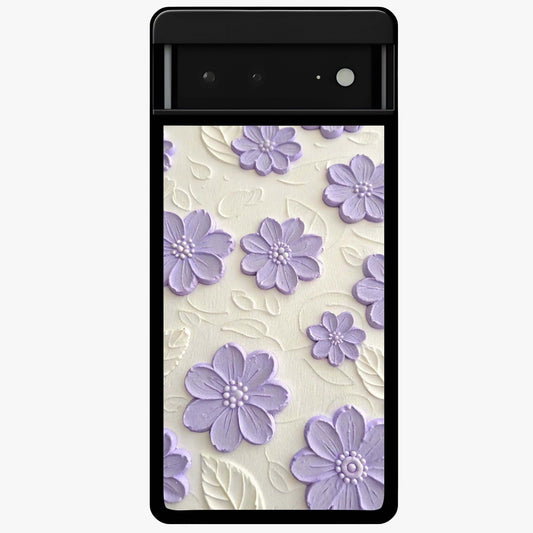 Floral Wall Art With Purple Flowers Glass Case showing flat back view with purple flower artwork and glossy glass finish.