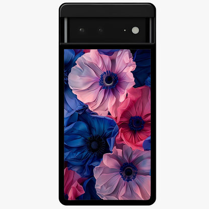 Flower Paper Art Pattern Glass Case showing flat back view with paper cut style floral artwork and glossy glass finish.