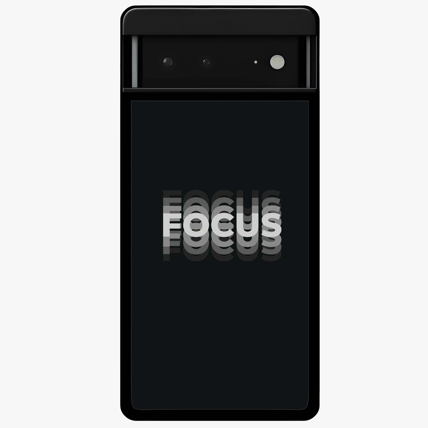 Focus Mode On Glass Case showing flat back view with bold motivational typography design and glossy glass finish.