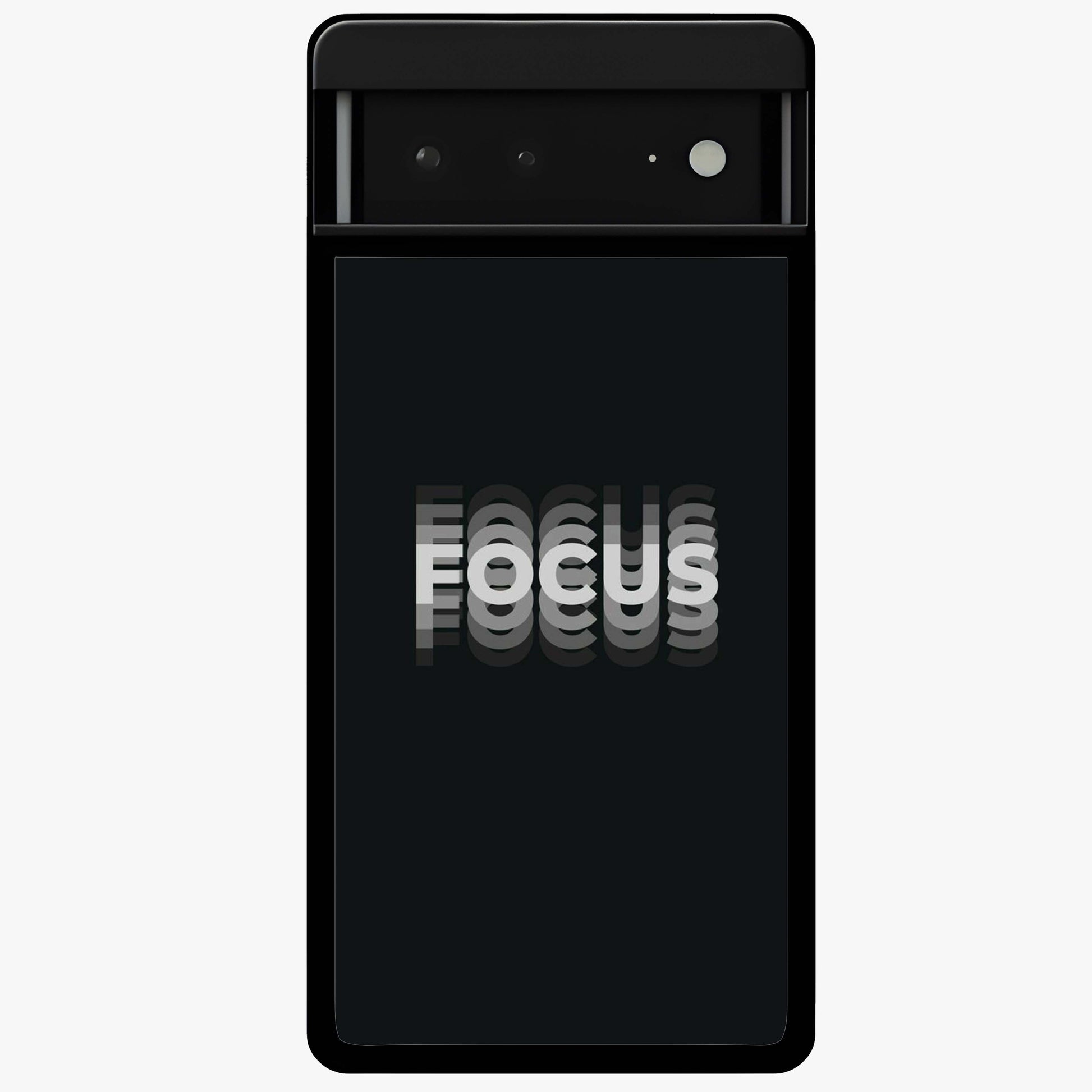 Focus Mode On Glass Case showing flat back view with bold motivational typography design and glossy glass finish.
