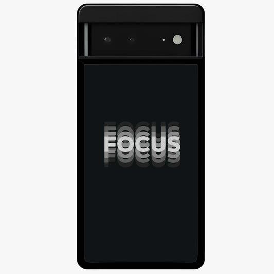 Focus Mode On Glass Case showing flat back view with bold motivational typography design and glossy glass finish.