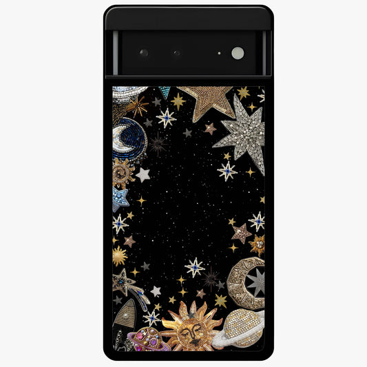 Galactic Jewel Stars Glass Case showing flat back view with sparkling star jewel artwork and glossy glass finish.