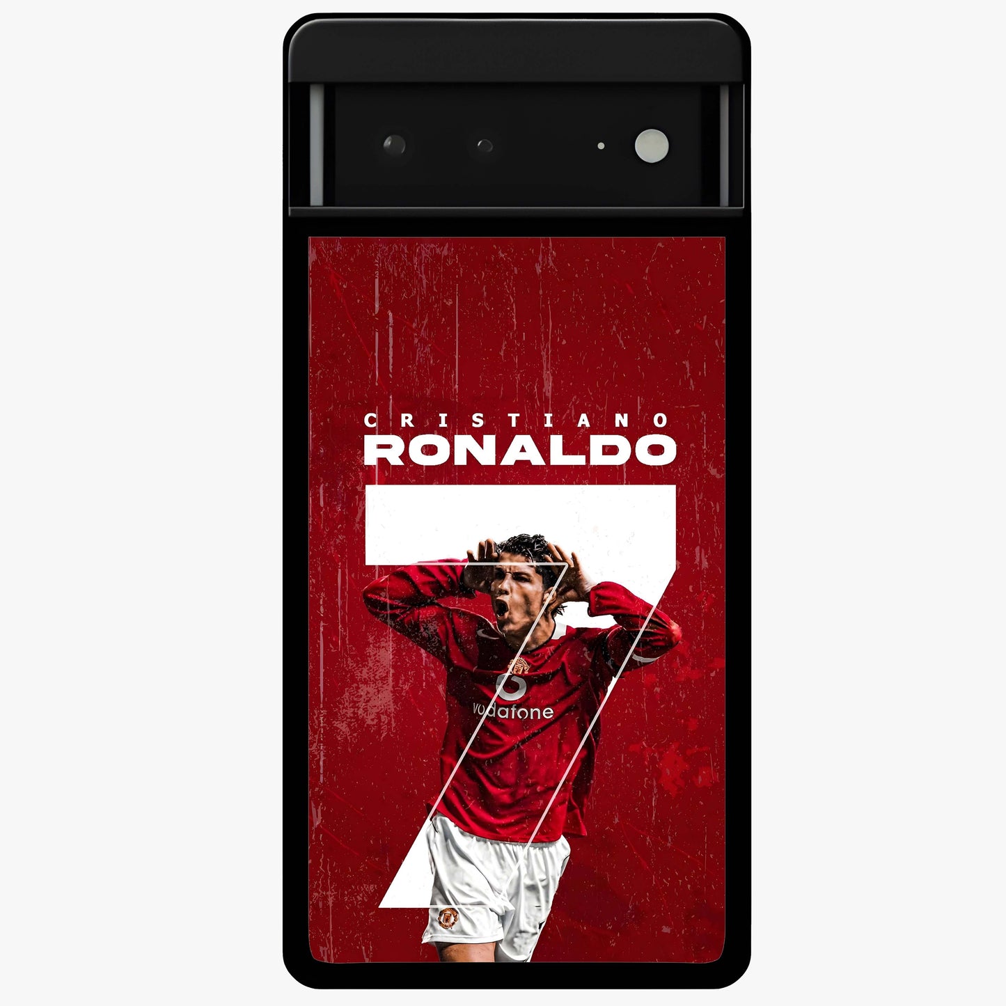 Goal Celebration Legacy Glass Case showing flat back view with football celebration inspired artwork and glossy glass finish.