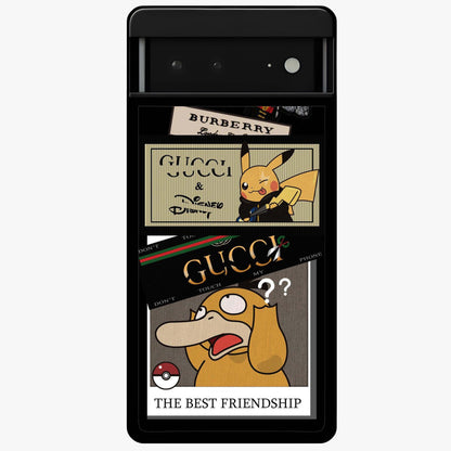 Gucci Play Mashup Glass Case showing flat back view with luxury inspired graphic artwork and glossy glass finish.