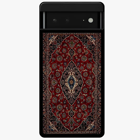Heritage Carpet Royale Glass Case showing flat back view with ornate Persian carpet inspired pattern and glossy glass finish.