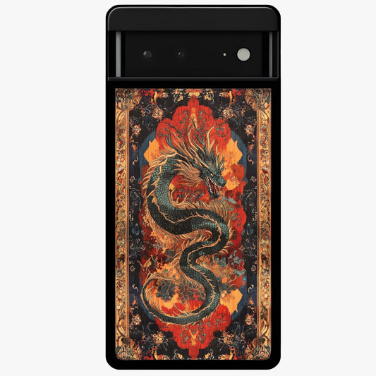 Inferno Dragon Soul Glass Case showing flat back view with fiery dragon artwork and glossy glass finish.