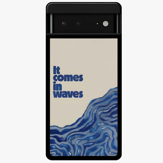 It Comes In Waves Quote Glass Case showing flat back view with inspirational wave themed quote artwork and glossy glass finish.