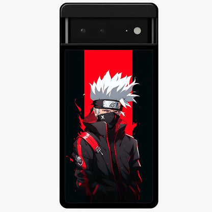 Kakashi Scarlet Shadow Glass Case showing flat back view with powerful anime ninja artwork and glossy glass finish.