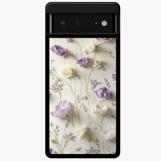 Lilac Breeze Harmony Glass Case showing flat back view with soft lilac themed artwork and glossy glass finish.