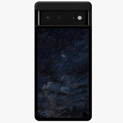Lunar Veil Silence Glass Case showing flat back view with mystical moon veil artwork and glossy glass finish.