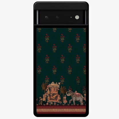 Macmerise Glass Case showing flat back view with stylish modern artwork and glossy glass finish.