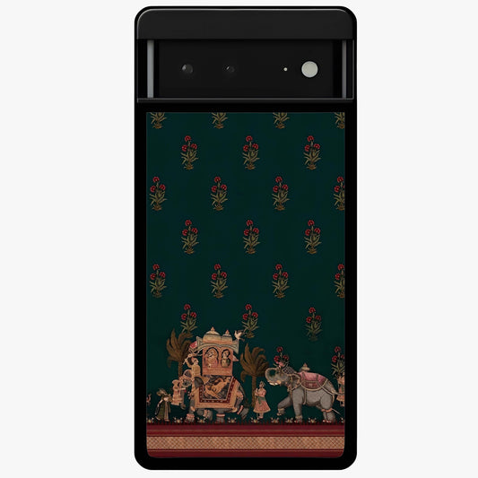 Macmerise Glass Case showing flat back view with stylish modern artwork and glossy glass finish.